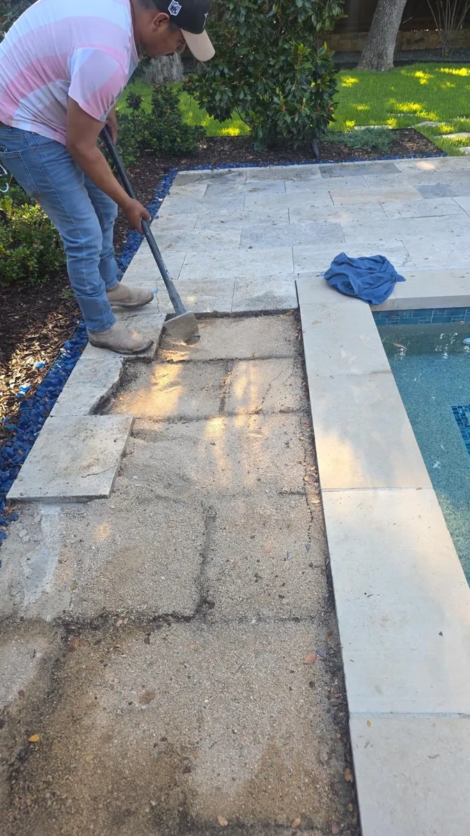 Travertine paver pool deck installation Dallas Fort Worth TX