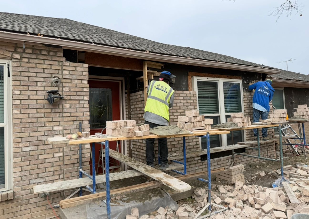 Brick masonry repair in progress — Dallas TX