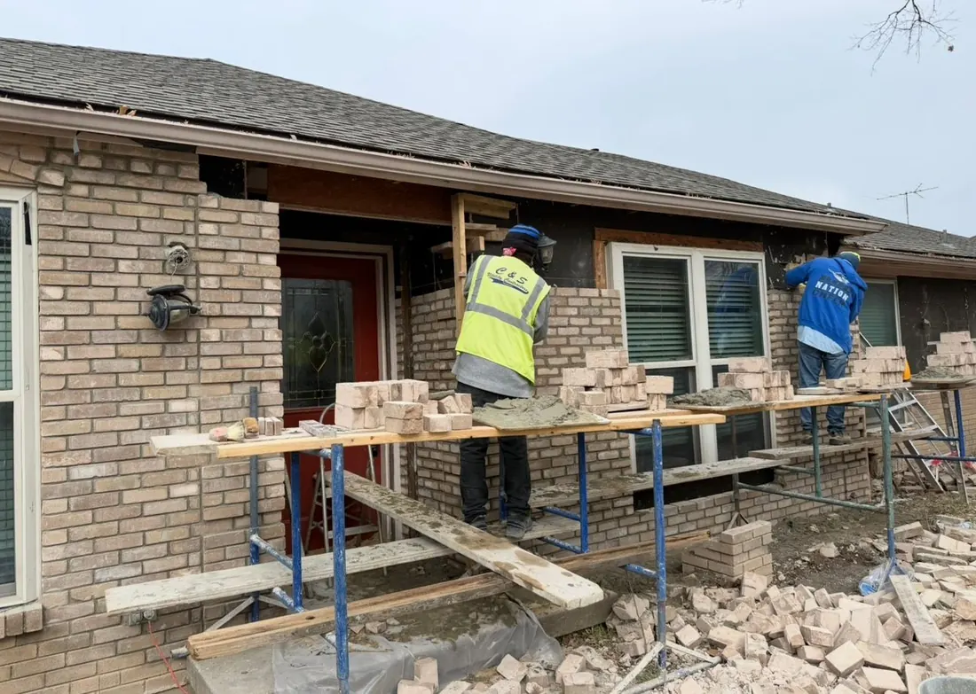 Brick masonry repair in progress — Dallas TX