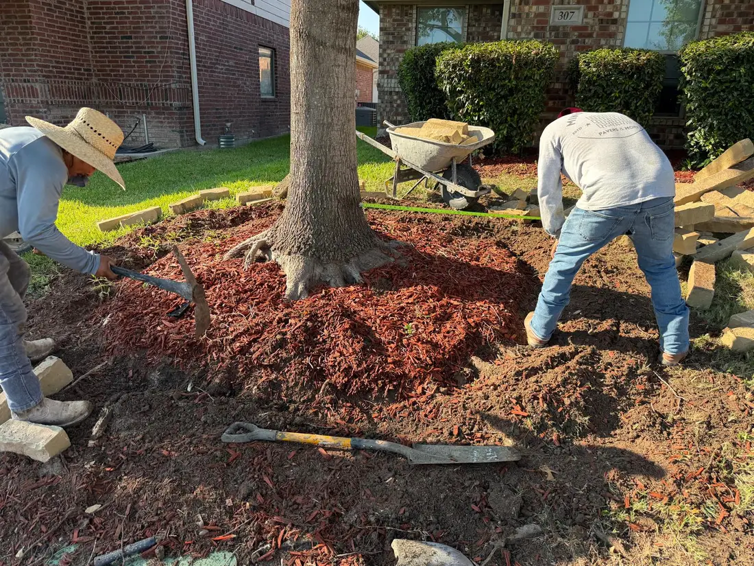 Stone border flower bed installation Dallas Fort Worth TX