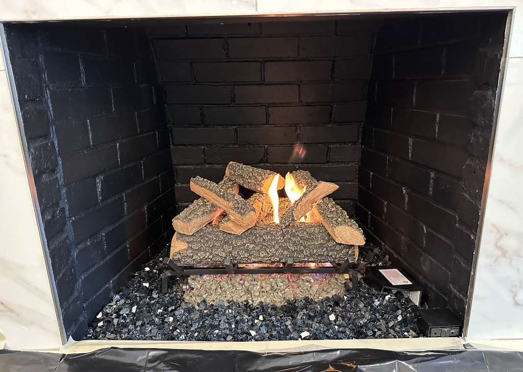 Fireplace wall rebuild new gas logs remote Richardson TX