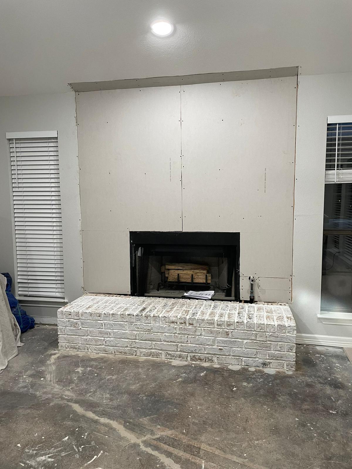Chimney wall fireplace remodel before Plano TX