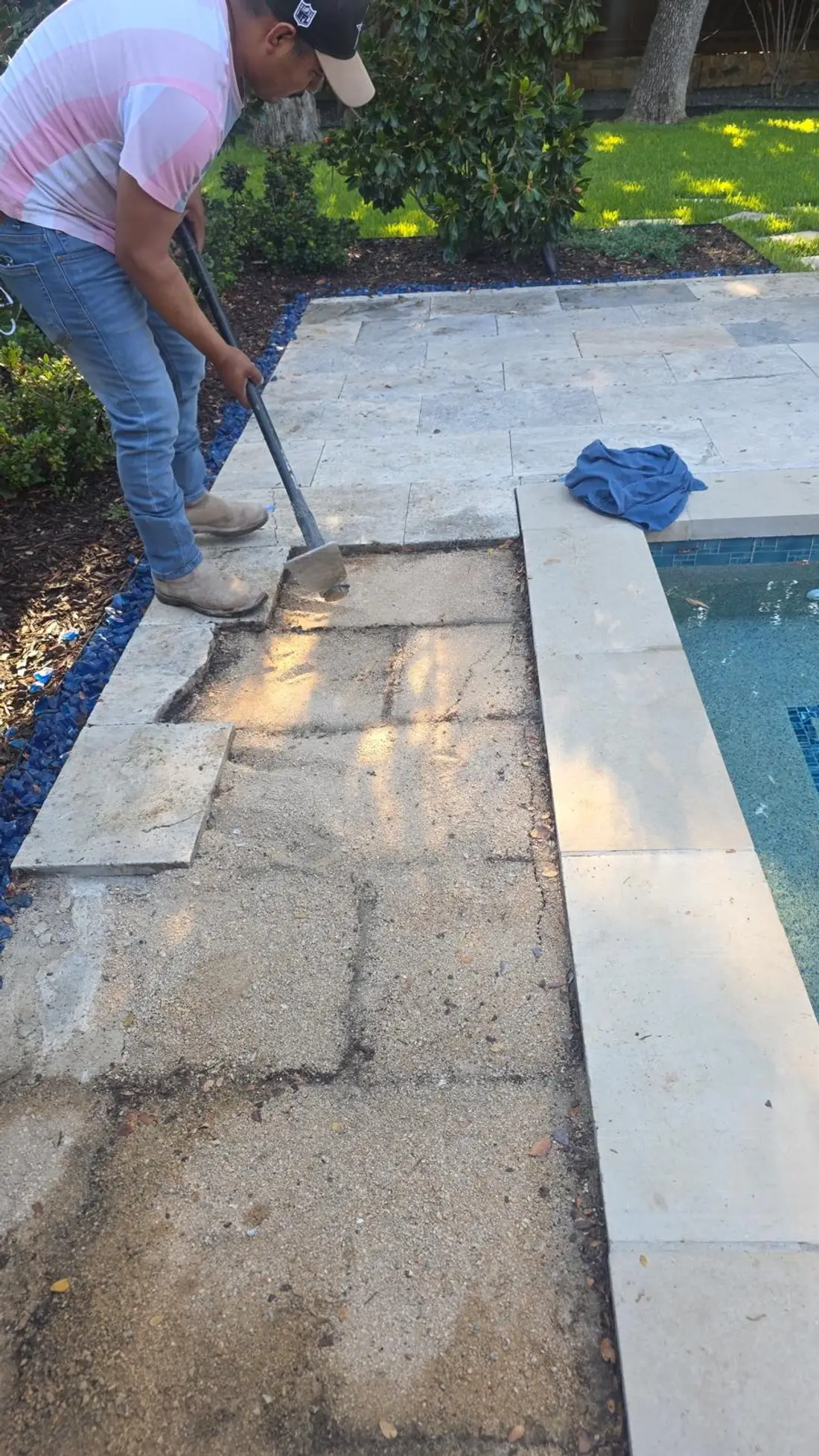 Travertine paver pool deck demo and prep Dallas Fort Worth TX