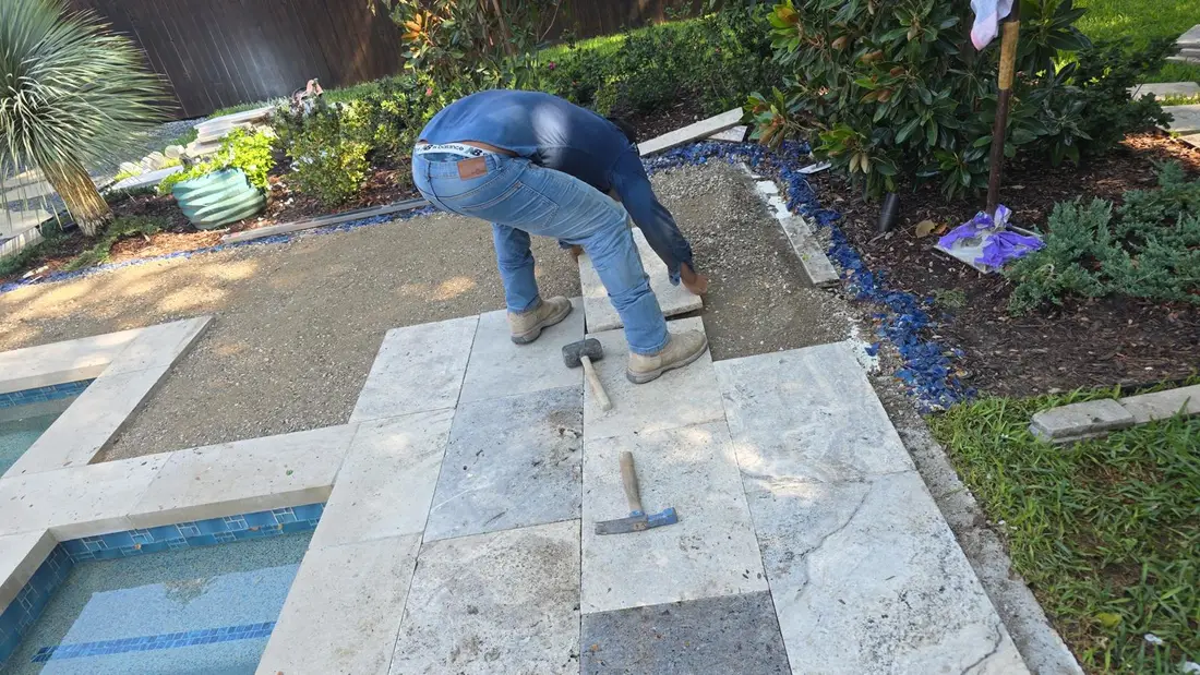 Travertine paver installation pool deck Dallas Fort Worth TX