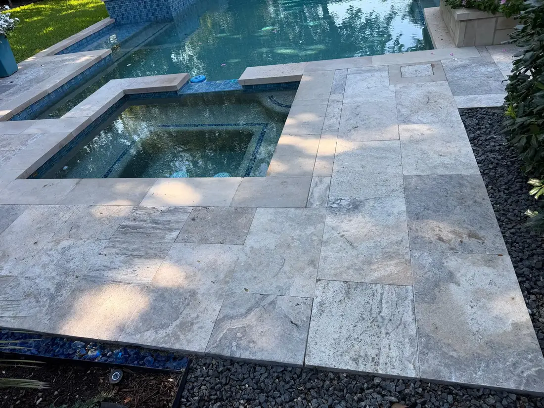 Travertine pool and spa deck pavers Dallas Fort Worth TX